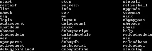 Help output inside server console: